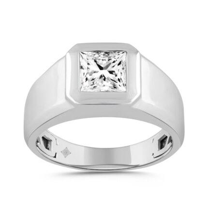 MEN'S RING 2CT PRINCESS DIAMOND 14K WHITE GOLD (CENTER STONE PRINCESS DIAMOND 2CT )