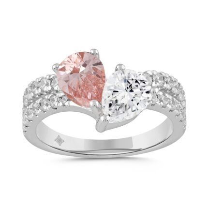 ETERNAL BLUSH COLLECTION LADIES RING 2CT ROUND/PINK PEAR DIAMOND 14K WHITE GOLD (CENTER STONE PINK PEAR DIAMOND 3/4CT)