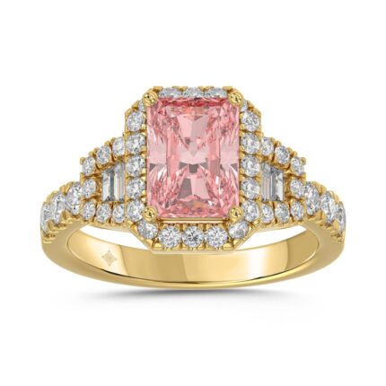 ETERNAL BLUSH COLLECTION LADIES RING 2 3/4CT ROUND/BAGUETTE DIAMOND 14K YELLOW GOLD (CENTER STONE PINK  RADIANT DIAMOND 2CT)