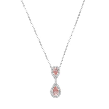 ETERNAL BLUSH COLLECTION LADIES NECKLACE 2 3/4CT ROUND/ PINK PEAR DIAMOND 14K WHITE GOLD