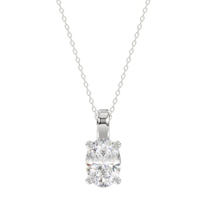 LADIES SOLITAIRE PENDANT 2.50CT OVAL DIAMOND 14K WHITE GOLD