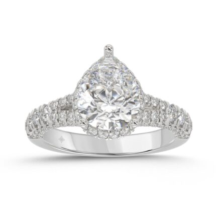 14K WHITE GOLD 2 3/4CT ROUND/PEAR DIAMOND LADIES RING (CENTER STONE PEAR DIAMOND 2CT)