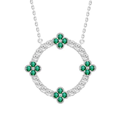 14K WHITE GOLD 5/8CT ROUND/GREEN EMERALD ROUND DIAMOND LADIES PENDANT