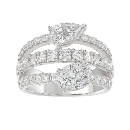LADIES RING 3.00CT ROUND/PEAR/OVAL DIAMOND 14K WHITE GOLD