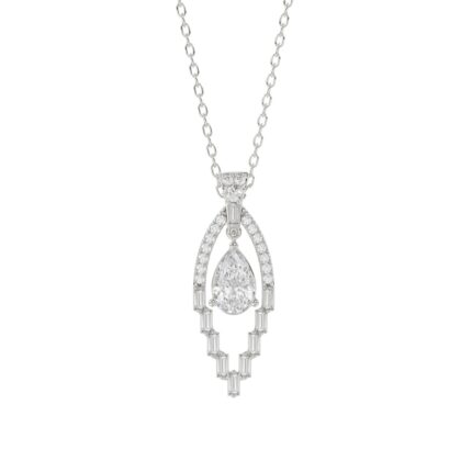 LADIES PENDANT 1 1/2CT ROUND/BAGUETTE/PEAR DIAMOND 14K WHITE GOLD