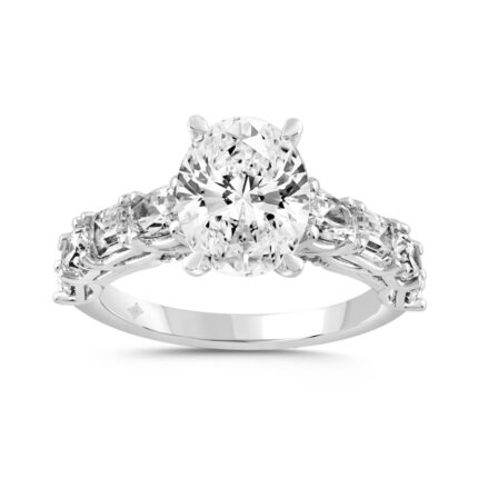LADIES RING 3.50CT ROUND/EMERALD/OVAL DIAMOND 14K WHITE GOLD (CENTER STONE OVAL DIAMOND 2.00CT)