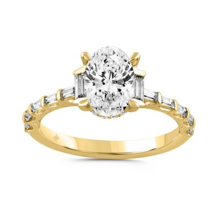 LADIES RING 2 1/2CT ROUND/BAGUETTE/OVAL DIAMOND 14K YELLOW GOLD (CENTER STONE OVAL DIAMOND 2.00CT)