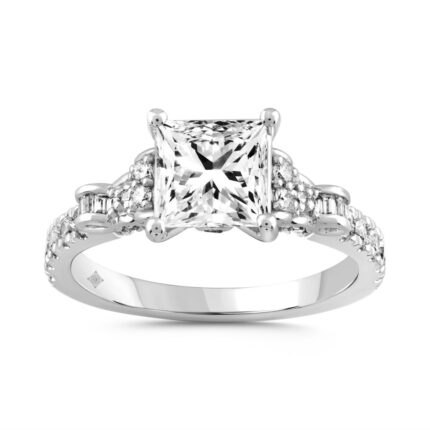 LADIES RING 2 1/2CT ROUND/BAGUETTE/PRINCESS DIAMOND 14K WHITE GOLD