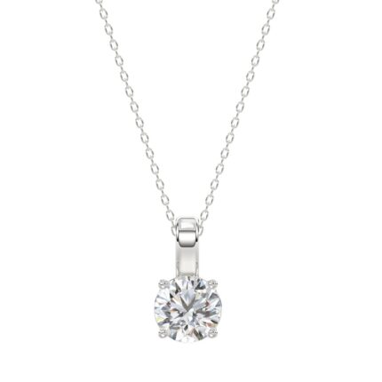 LADIES SOLITAIRE PENDANT WITH CHAIN 1/2CT ROUND DIAMOND 18K WHITE GOLD