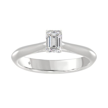 LADIES SOLITAIRE RING 1/2CT EMERALD DIAMOND 18K WHITE GOLD