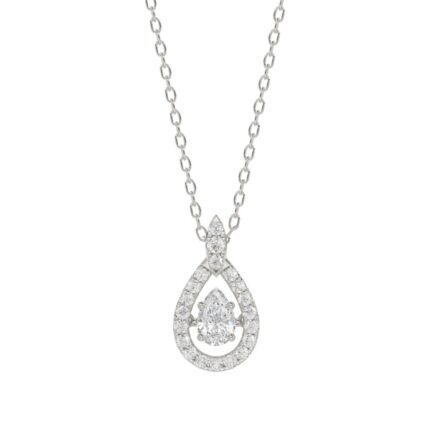 LADIES DANCING DIAMOND PENDANT WITH CHAIN 3/4CT ROUND DIAMOND 14K WHITE GOLD (CENTER STONE PEAR DIAMOND 1/2CT)