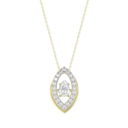 LADIES DANCING DIAMOND PENDANT WITH CHAIN 3/4CT ROUND/PEAR DIAMOND 14K YELLOW GOLD (CENTER STONE PEAR DIAMOND 1/2CT)