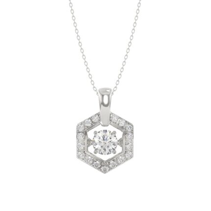 LADIES DANCING DIAMOND PENDANT WITH CHAIN 1/2CT ROUND DIAMOND 14K WHITE GOLD (CENTER STONE ROUND DIAMOND 1/3CT)