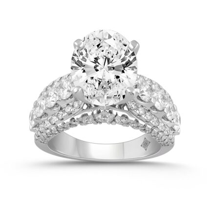 LADIES BRIDAL RING 7 1/4CT ROUND/OVAL DIAMOND 14K WHITE GOLD (CENTER STONE OVAL DIAMOND 5.00CT)