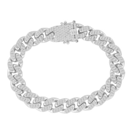 MENS BRACELET 2.80CT ROUND DIAMOND 14K WHITE GOLD