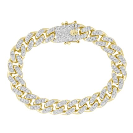MENS BRACELET 2.80CT ROUND DIAMOND 14K YELLOW GOLD