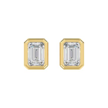 LADIES SOLITAIRE EARRINGS 4.00CT EMERALD DIAMOND 14K YELLOW GOLD