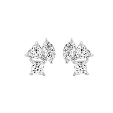 LADIES EARRINGS 1 1/5CT PRINCESS/MARQUISE/HEART DIAMOND 14K WHITE GOLD
