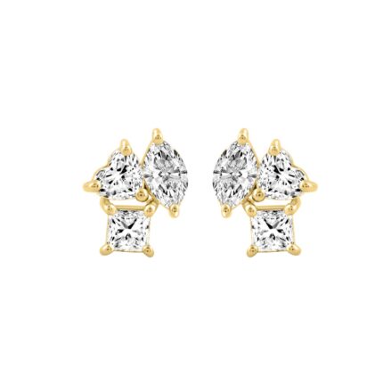 LADIES EARRINGS 1 1/5CT PRINCESS/MARQUISE/HEART DIAMOND 14K YELLOW GOLD
