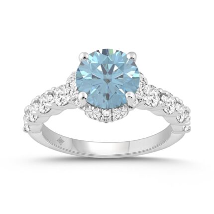 14K WHITE GOLD 3.00CT ROUND/ROUND DIAMOND LADIES RING (CENTER STONE BLUE  ROUND DIAMOND 2CT)