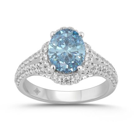 14K WHITE GOLD 2 3/4CT ROUND/OVAL DIAMOND LADIES RING (CENTER STONE BLUE OVAL DIAMOND 2CT)