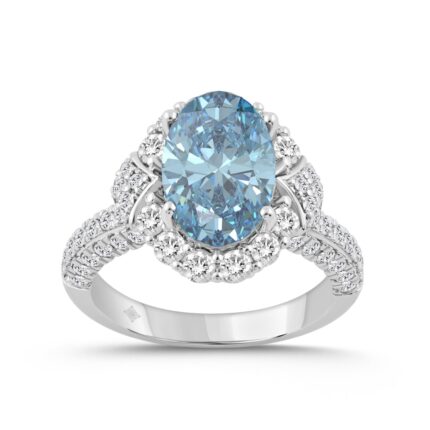 14K WHITE GOLD 4 1/2CT ROUND/OVAL DIAMOND LADIES RING (CENTER STONE BLUE  OVAL DIAMOND 3CT)