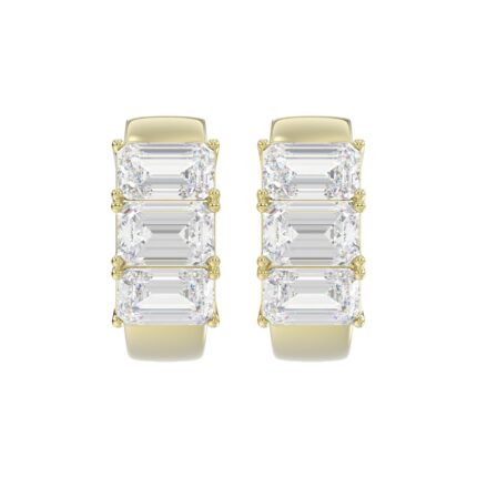 14K YELLOW GOLD 3.00CT EMERALD DIAMOND HOOPS EARRING