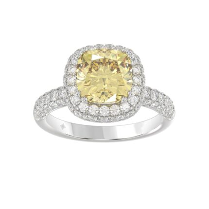 14K WHITE GOLD  4.00CT ROUND/YELLOW CUSHION DIAMOND LADIES RING (CENTER STONE CUSHION YELLOW DIAMOND 3.00CT)