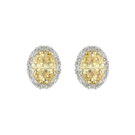 14K WHITE GOLD 2 1/2CT ROUND/YELLOW OVAL DIAMOND LADIES EARRINGS