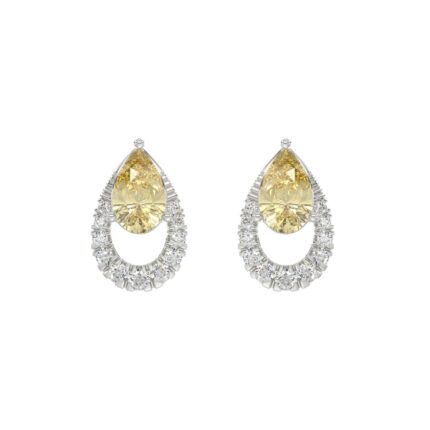 14K WHITE GOLD 2 1/2CT ROUND/YELLOW PEAR DIAMOND LADIES EARRINGS