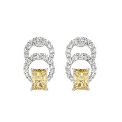 14K WHITE GOLD 2 3/4CT ROUND/YELLOW RADIANT DIAMOND LADIES EARRINGS