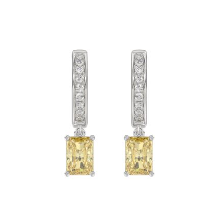 14K WHITE GOLD 2 1/4CT ROUND/YELLOW RADIANT DIAMOND LADIES EARRINGS
