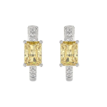 14K WHITE GOLD 2 1/6CT ROUND/YELLOW RADIANT DIAMOND LADIES EARRINGS