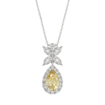 14K WHITE GOLD 2 1/2CT ROUND/MARQUISE/YELLOW PEAR DIAMOND LADIES PENDANT WITH CHAIN