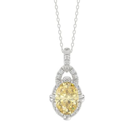 14K WHITE GOLD 1 3/4CT ROUND/YELLOW OVAL DIAMOND LADIES PENDANT WITH CHAIN