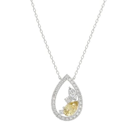 14K WHITE GOLD 1 1/2CT ROUND/YELLOW PEAR/MARQUISE DIAMOND LADIES PENDANT WITH CHAIN