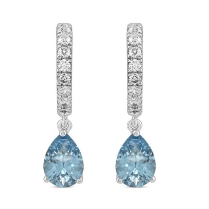 14K WHITE GOLD 2.00CT ROUND/BLUE PEAR DIAMOND LADIES EARRINGS