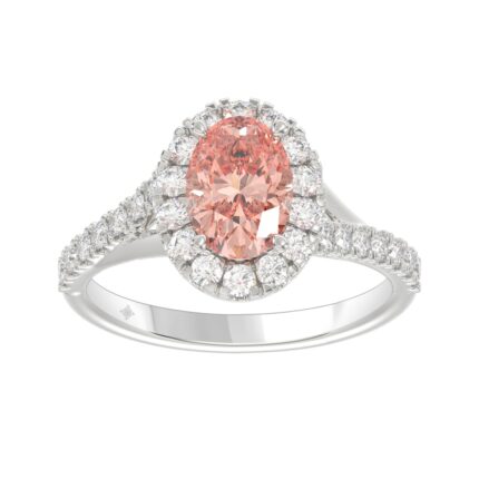 14K WHITE GOLD 1 1/2CT ROUND/OVAL DIAMOND LADIES RING (CENTER STONE OVAL PINK DIAMOND 1.00CT)