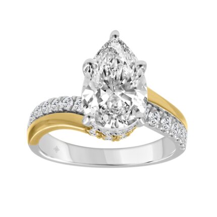 10K WHITE/YELLOW GOLD 3 1/2CT ROUND/PEAR DIAMOND LADIES RING (CENTER STONE PEAR DIAMOND 3CT)