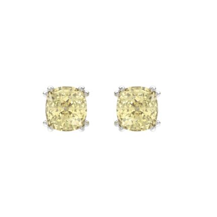 14K WHITE GOLD 2.00CT CUSHION YELLOW DIAMOND LADIES EARRINGS