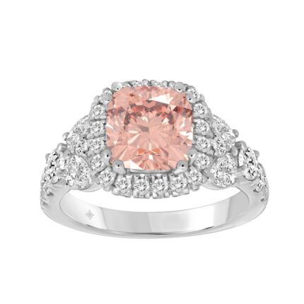 ETERNAL BLUSH COLLECTION 14K WHITE GOLD 4 3/4CT ROUND/PEAR/PINK CUSHION DIAMOND LADIES RING (CENTER STONE PINK CUSHION DIAMOND 3.00CT)