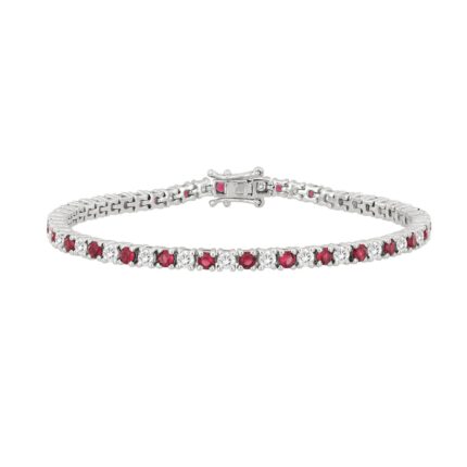 14K WHITE GOLD 5 3/8CT ROUND/RUBY ROUND DIAMOND LADIES BRACELET (ROUND RUBY 3CT)
