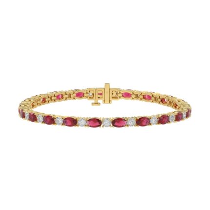 14K YELLOW GOLD 6 7/8CT ROUND/RUBY OVAL DIAMOND LADIES BRACELET (OVAL RUBY 6 1/6CT)