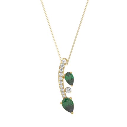14K YELLOW GOLD 7/8CT ROUND/PEAR DIAMOND LADIES PENDANT WITH CHAIN (PEAR EMERALD 5/8CT)