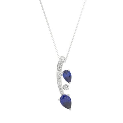 14K WHITE GOLD 7/8CT ROUND/PEAR DIAMOND LADIES PENDANT WITH CHAIN (PEAR BLUE SAPPHIRE 5/8CT)