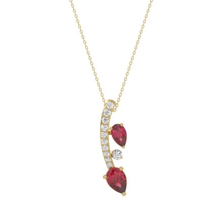 14K YELLOW GOLD 7/8CT ROUND/PEAR DIAMOND LADIES PENDANT WITH CHAIN (PEAR RUBY 5/8CT)