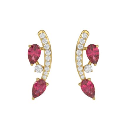 14K YELLOW GOLD 1.00CT ROUND/PEAR DIAMOND LADIES EARRINGS (PEAR RUBY DIAMOND 7/8CT)