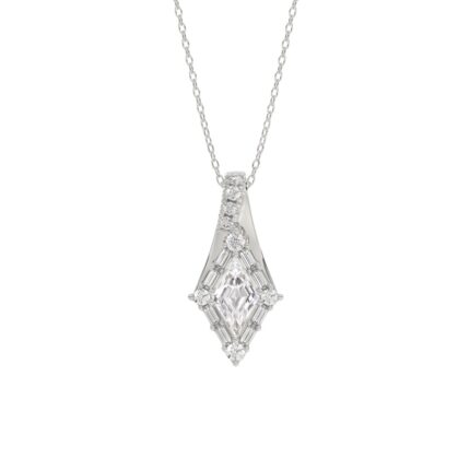14K WHITE GOLD 1.00CT ROUND/BAGUETTE/KITE STEP CUT DIAMOND LADIES PENDANT