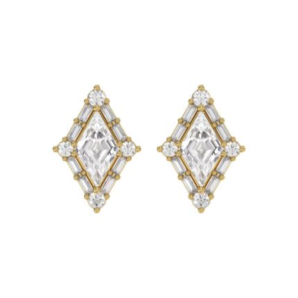14K YELLOW GOLD 1 1/3CT ROUND/BAGUETTE/KITE STEP CUT DIAMOND LADIES EARRINGS