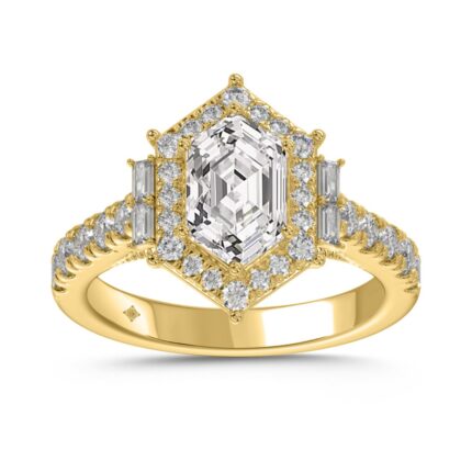 14K YELLOW GOLD 2 1/4CT ROUND/BAGUETTE/HEXAGON DIAMOND LADIES RING